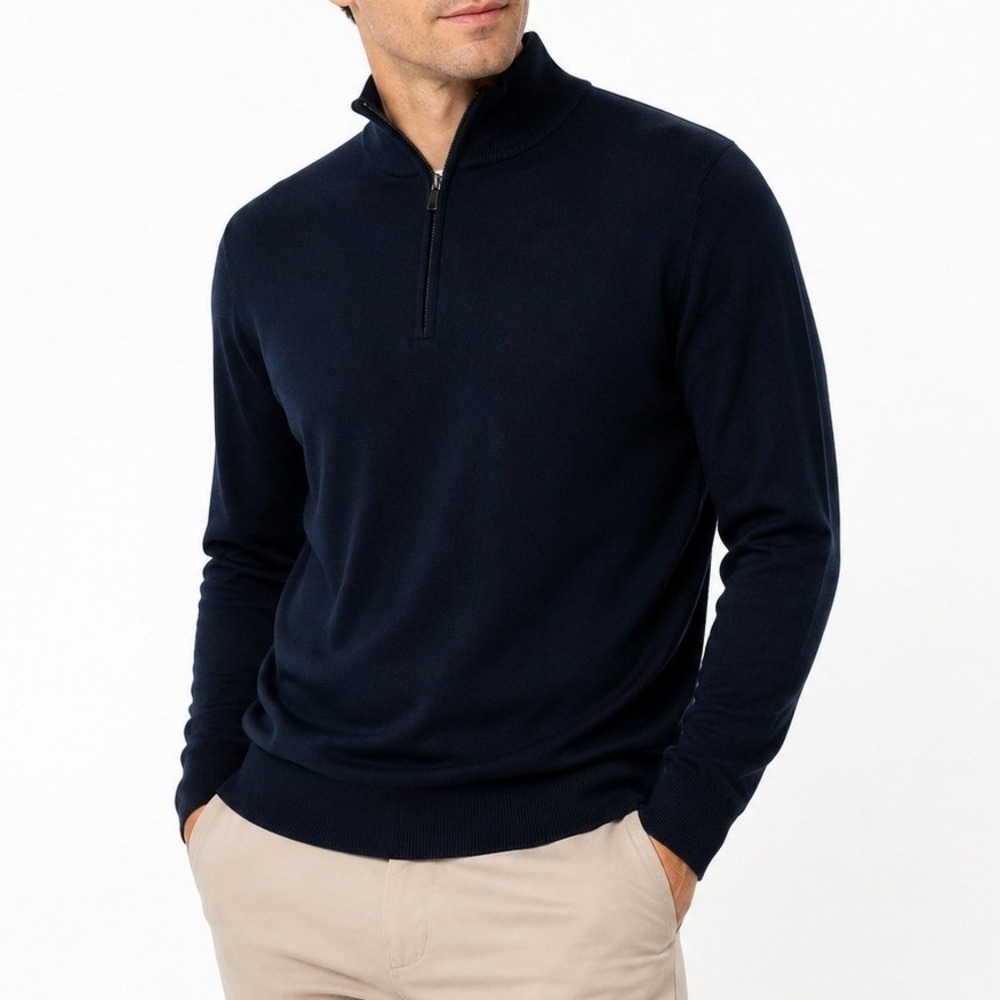 Brooks Brothers Sweater Mens Large Navy Blue Merino Wool Quarter Zip 5535 Luxury